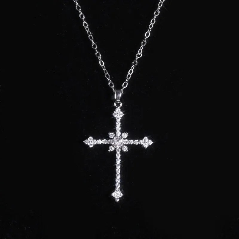 Rhinestone Cross & Star Pendant Necklace – Silver-Tone Women Pendant Necklace Nixie Silver-plated