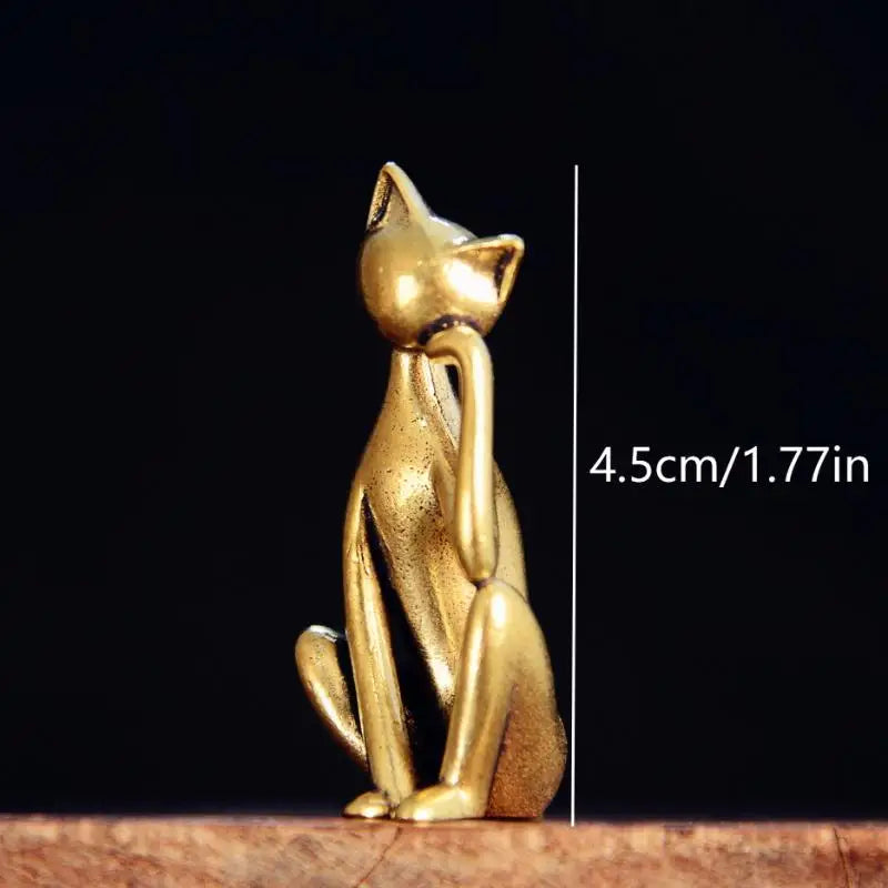Mini Brass Cat Figurine – Handcrafted Collectible Sculpture Decorative Figurine Nixie