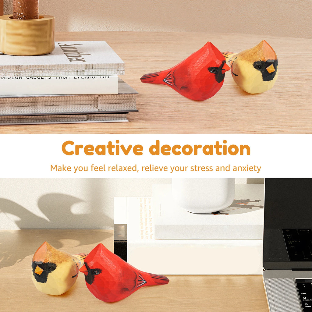 Hand-Carved Wooden Bird Sculpture Set | Decorative Bird Statues Wood Bird Sculpture Nixie