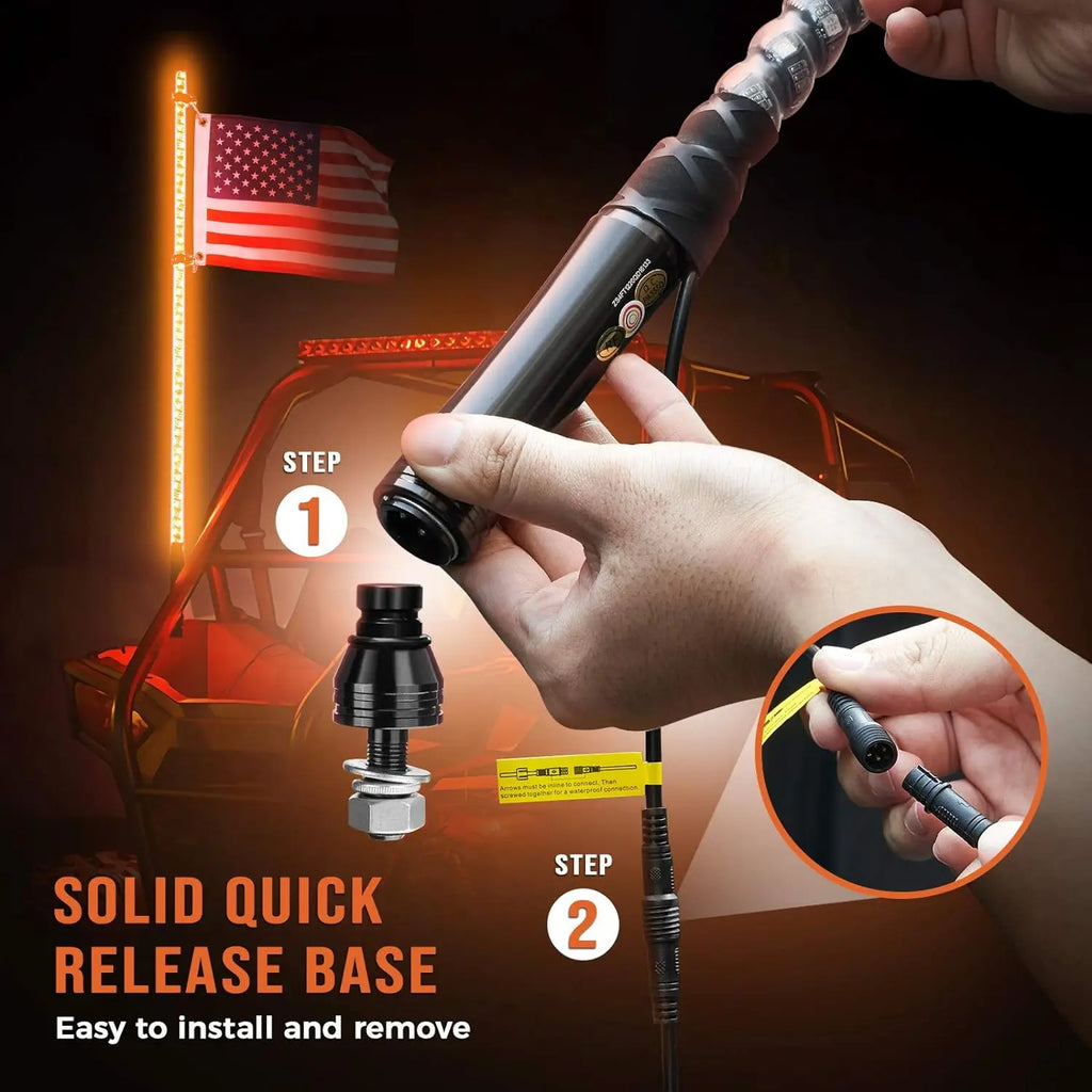 KEMIMOTO 2ft LED Whip Lights RF Remote IP67 UTV ATV RZR LED Whip Lights Nixie