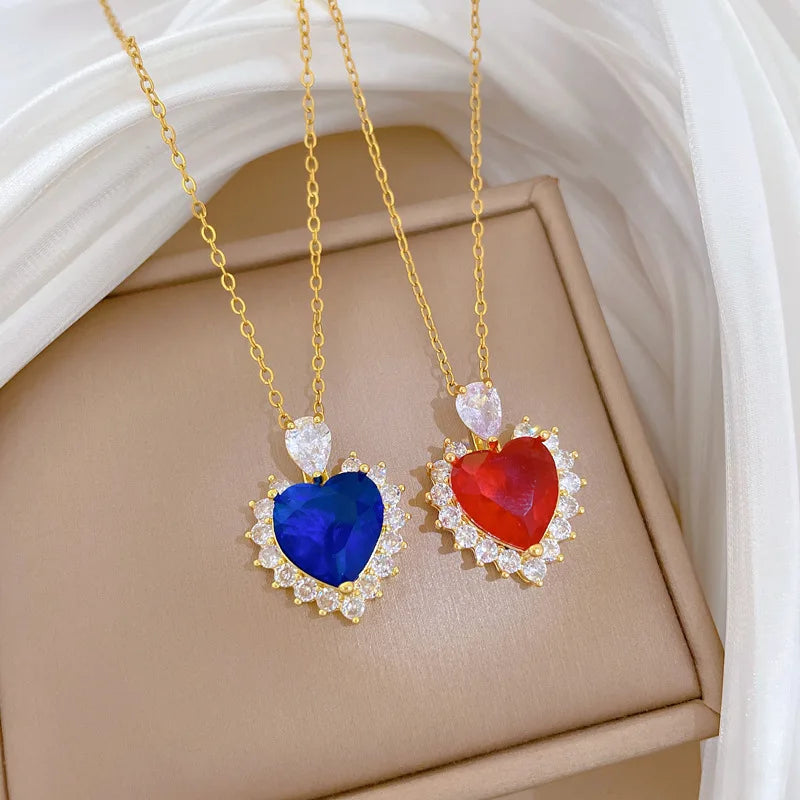 Heart Zircon Pendant Necklace – Gold Stainless Steel Choker