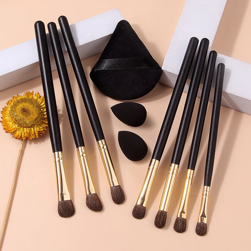 10Pcs Horsehair Eyeshadow Makeup Brush Set & Beauty Sponge Eye Makeup Brush Set Nixie Default Title