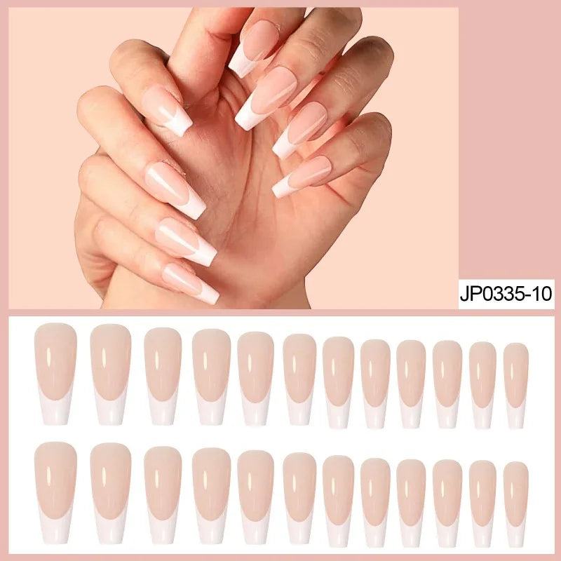 French Tip Press-On Nails L Size Gel Finish Pink Skin Tone Press-On Nails Nixie
