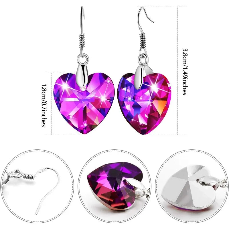 5 Pairs Crystal Heart Teardrop Dangle Earrings for Women Crystal Dangle Earrings Nixie