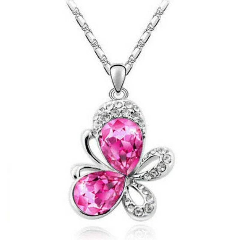 Blue Crystal Butterfly Glass Pendant Necklace – Mood Tracker Pendant Necklace Nixie Pink