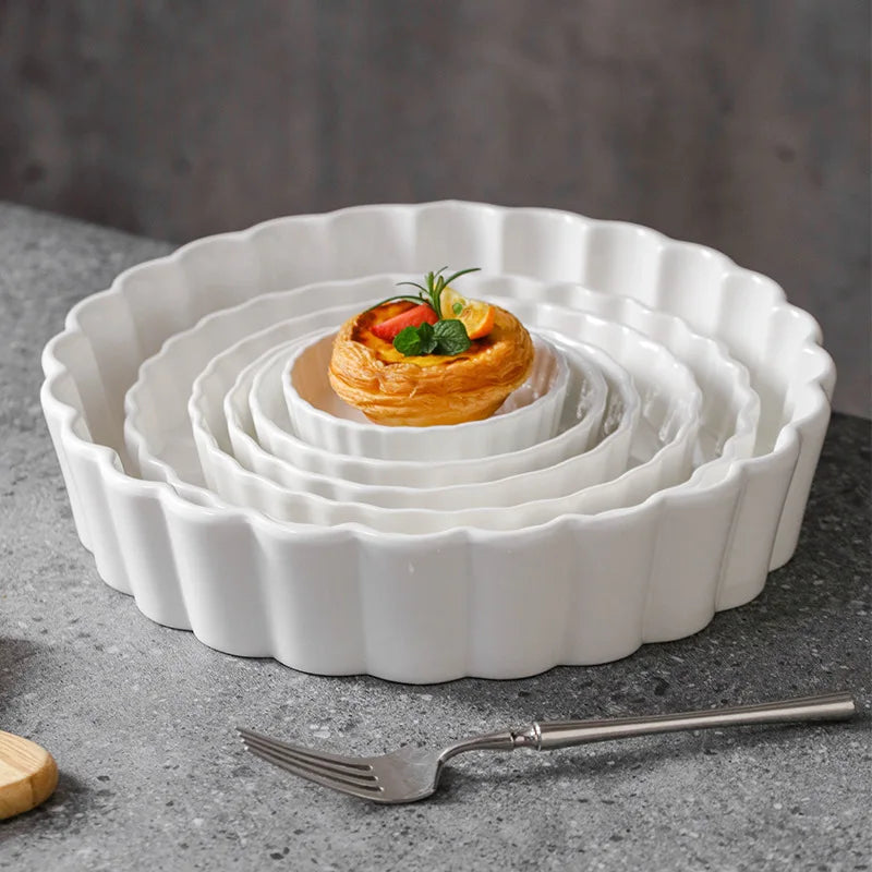 White Ceramic Round Stripe Pizza Baking Tray – 18cm