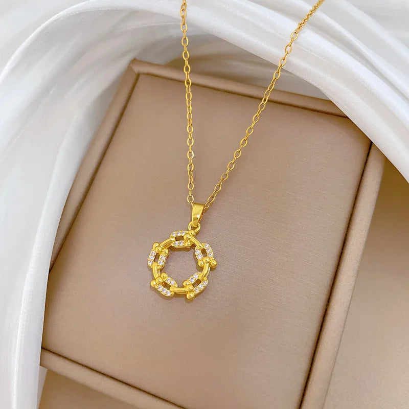 Rotating Ring Pendant Necklace – Gold Stainless Steel Clavicle Chain Pendant Necklace Nixie