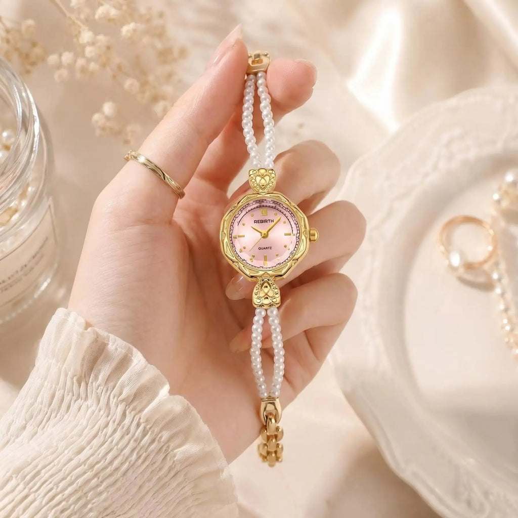 REBIRTH Pearl Bracelet Quartz Watch – Casual & Fashion Pearl Bracelet Watch Nixie