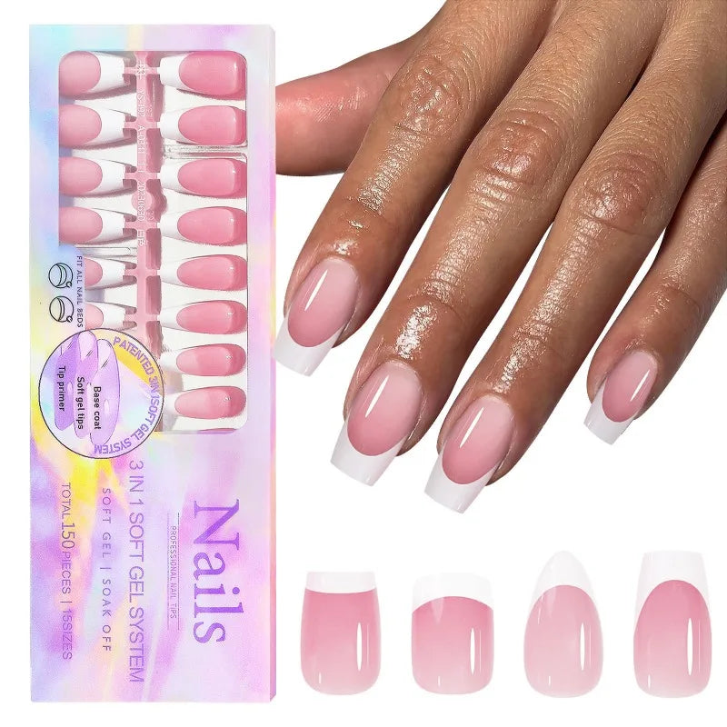 150Pcs French Press On Nails – Coffin & Almond Nail Tips Press On Nails Nixie