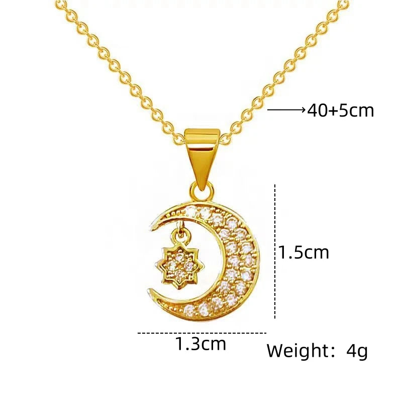 Star & Moon Zirconia Copper Pendant Necklace | Women's Gift