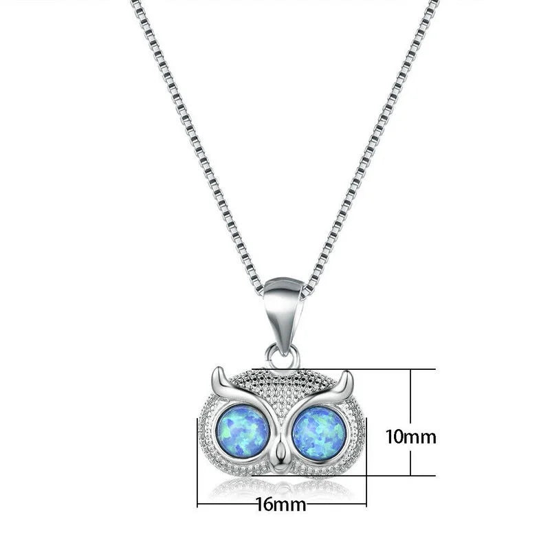 Women's Silver Blue Simulated Opal Owl Pendant Necklace Pendant Necklace Nixie