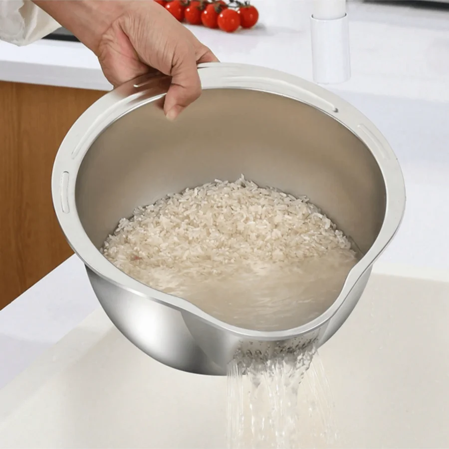 Stainless Steel Rice Washing Bowl & Colander Basket | Nixie Kitchen Colander Basket Nixie