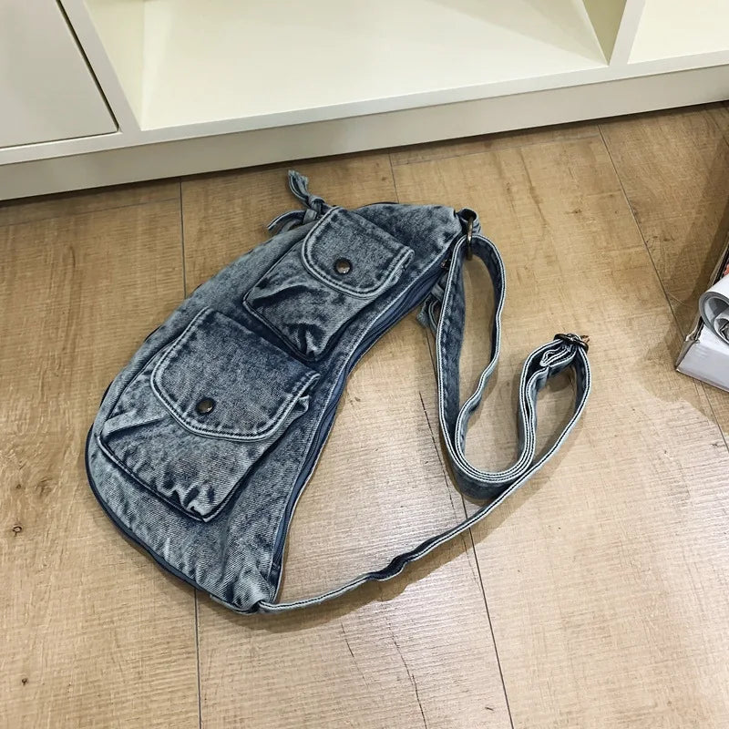 Nixie Denim Chest Bag Unisex Crossbody Shoulder Backpack Denim Crossbody Bag Nixie