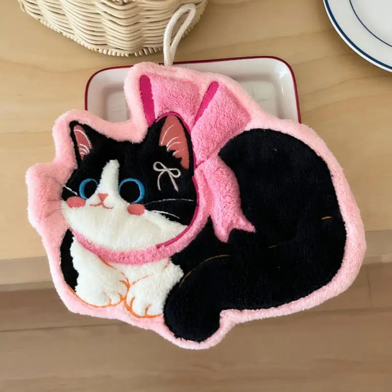 Kawaii Cat Coral Fleece Hand Towel – Soft & Absorbent Decorative Hand Towel Nixie B