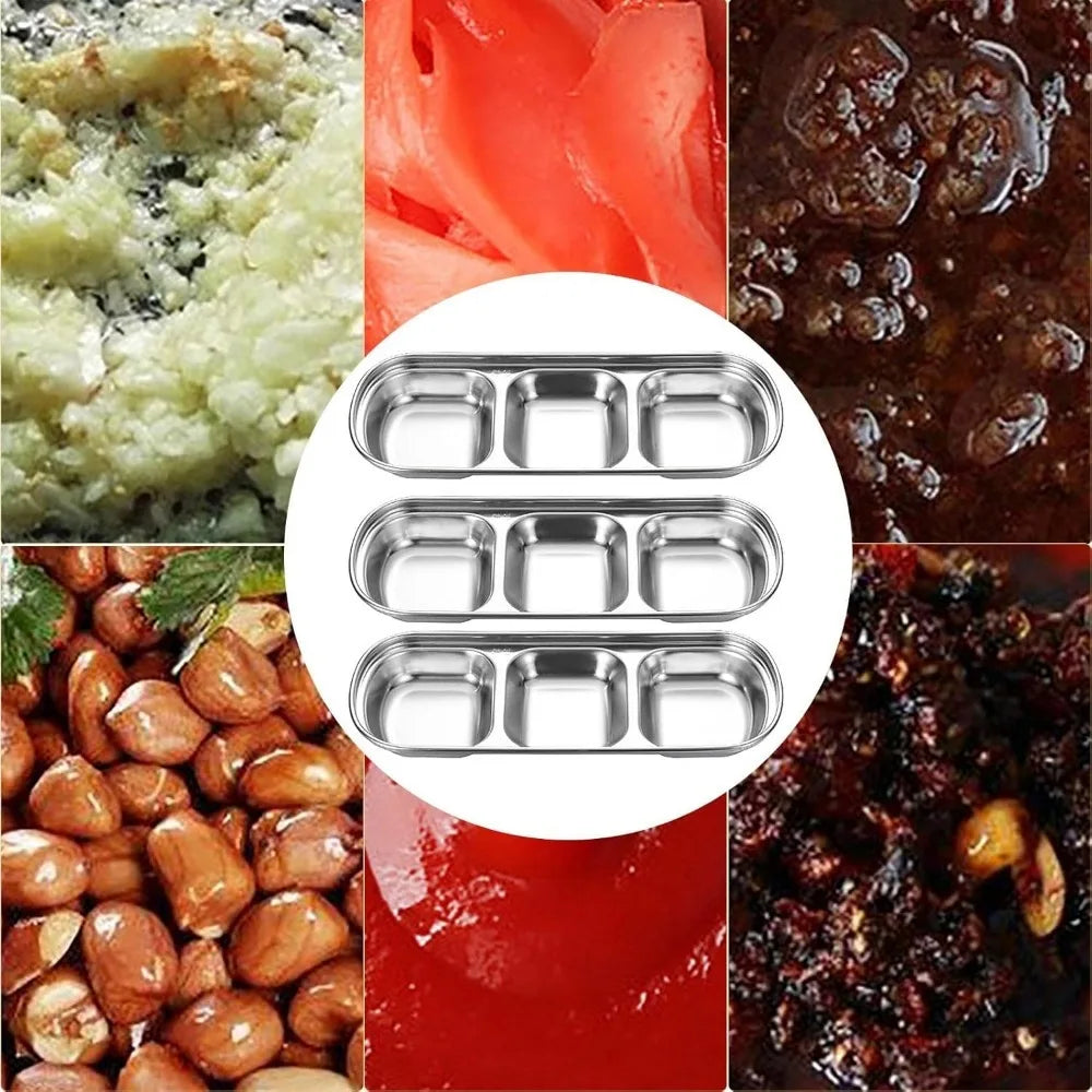 3-Compartment Stainless Steel Condiment Dip Bowls – BBQ Condiment Dip Dish Nixie