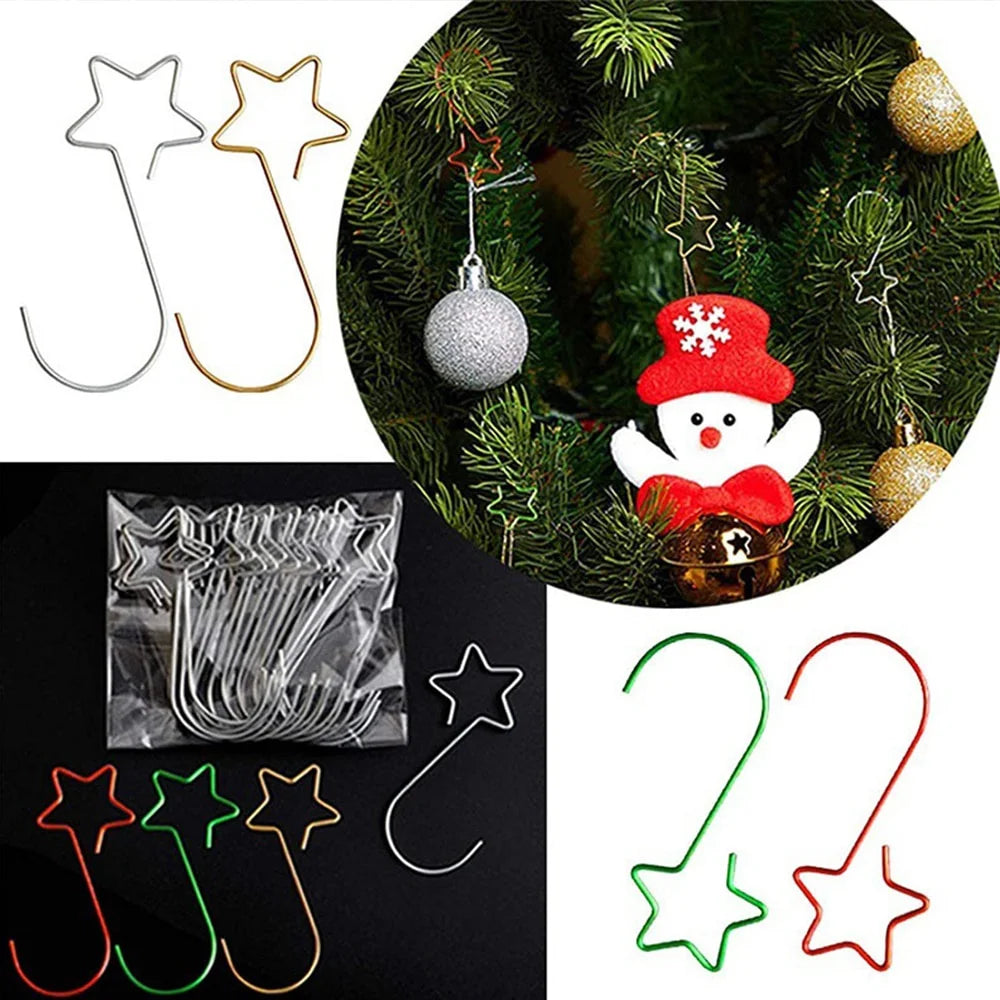 10Pcs Christmas Metal Star S-Hooks Tree Ornament Hangers Christmas Ornament Hooks Nixie