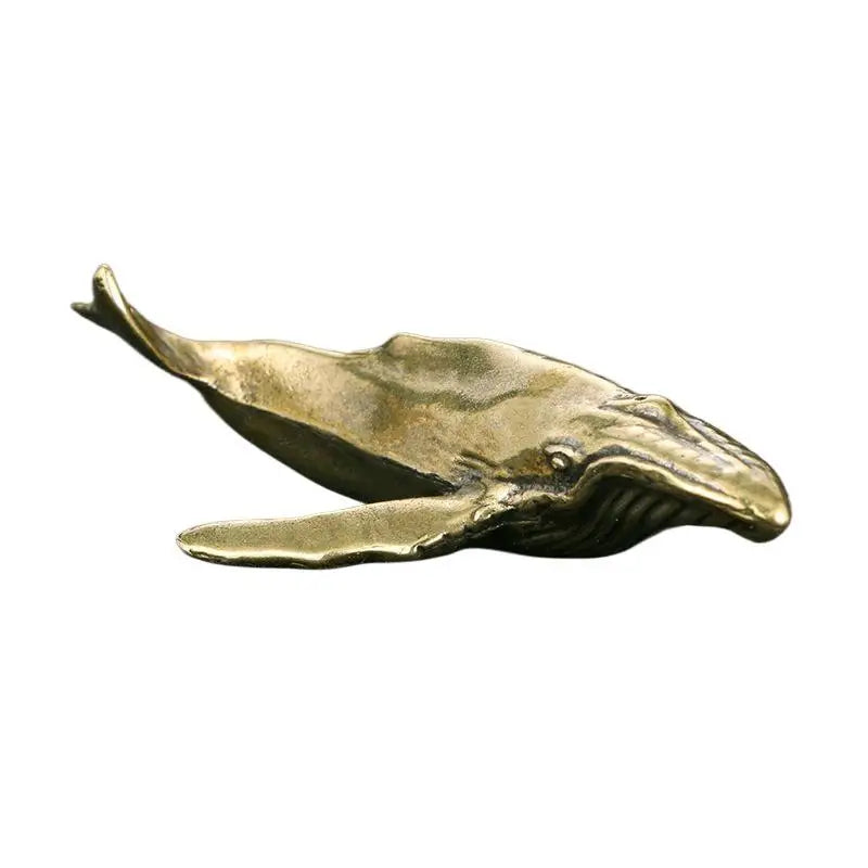 Mini Solid Brass Whale Statue – Vintage Rustic Sea Figurine Brass Figurine Statue Nixie
