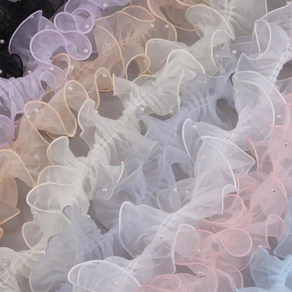 11cm Organza Beaded Ribbon Pleated Pearl Lace Trim 1 Yard Lace Ribbon Trim Nixie