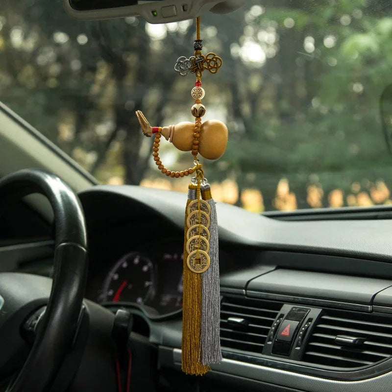 Natural Gourd Five Emperor Coin Car Rearview Mirror Pendant Car Pendant Charm Nixie
