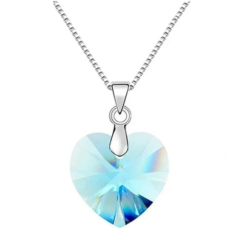 Cubic Zirconia Heart Necklace & Earrings Set – Lake Blue Jewelry Set Nixie