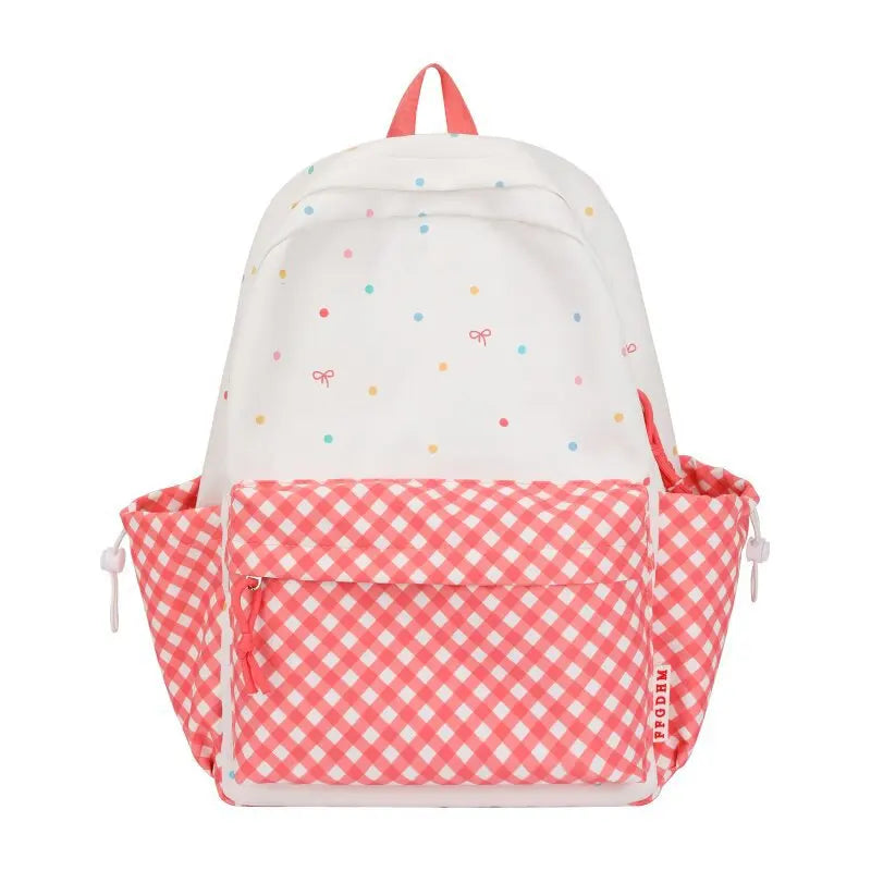 Cute Plaid Polka Dot Backpack – Large Capacity for Girls