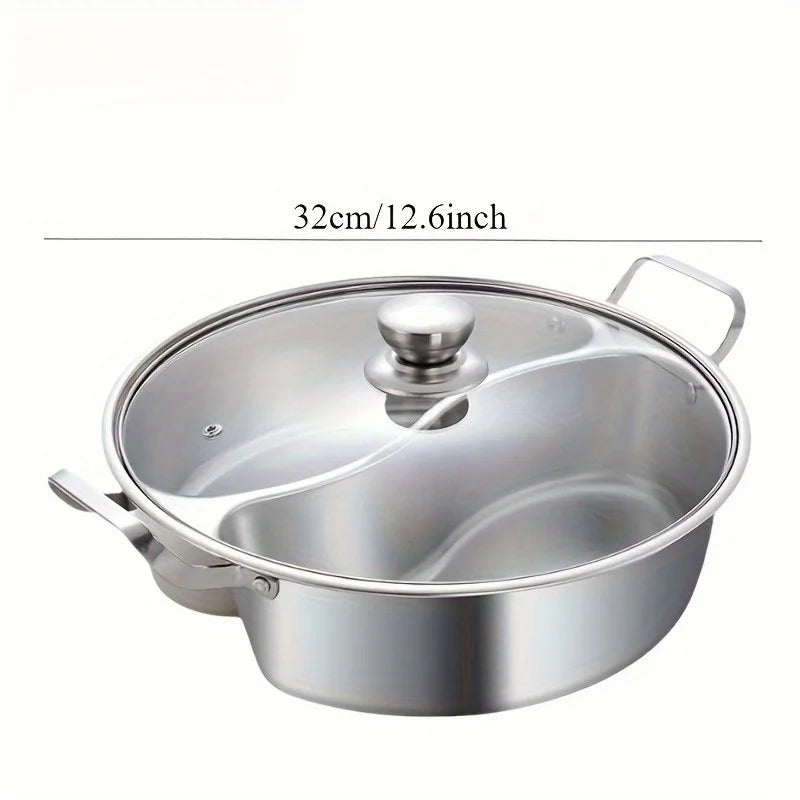 Stainless Steel Dual Divider Hot Pot – Induction Shabu Cookware Dual Divider Hot Pot Nixie 1 Set