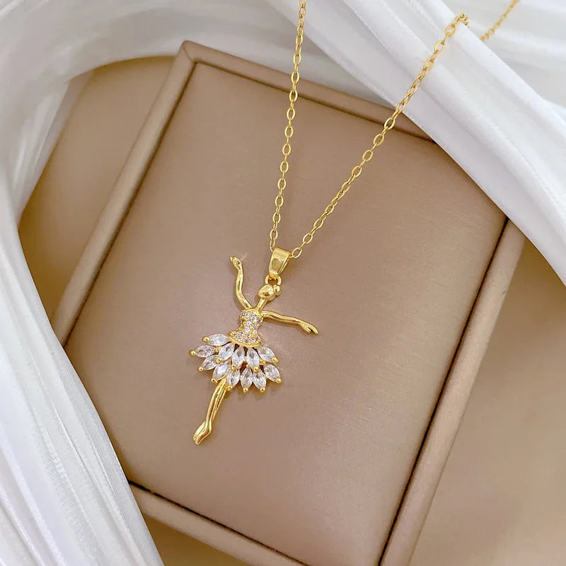 Ballet Dancer Pendant Necklace – Gold Clavicle Chain for Women Pendant Necklace Nixie