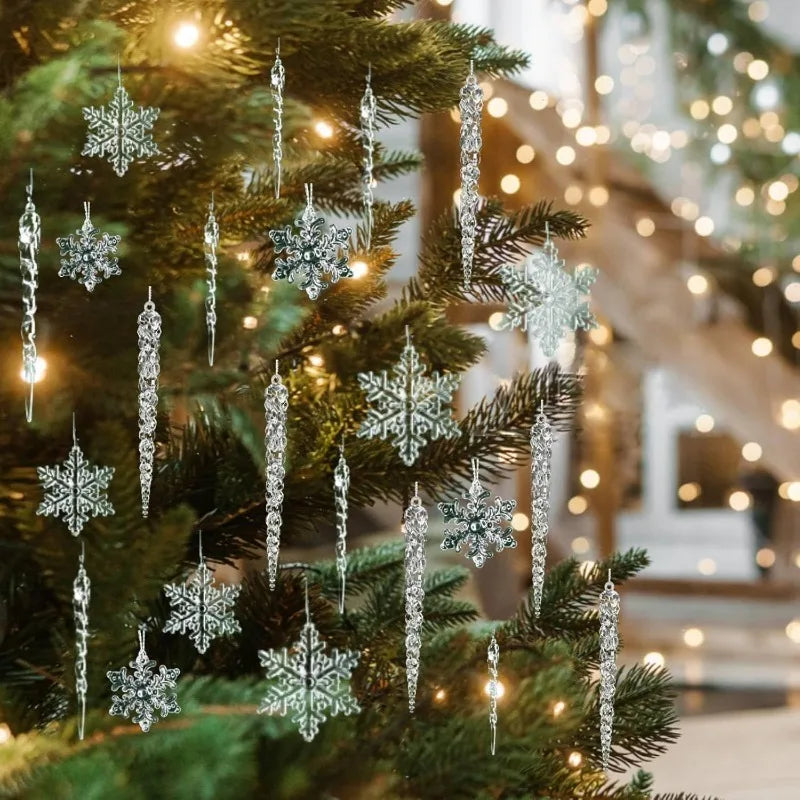 25Pcs Acrylic Crystal Snowflake & Icicle Christmas Ornament Set Christmas Ornament Set Nixie