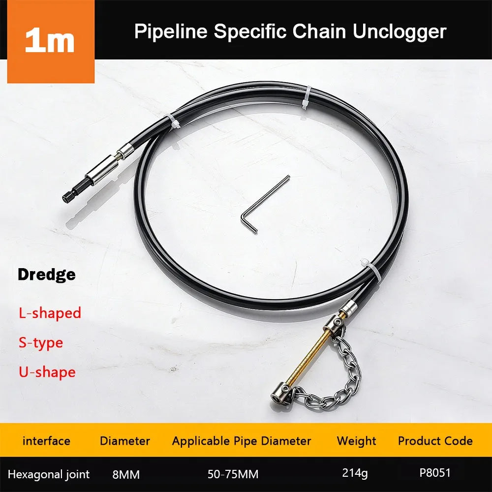 Adjustable Drain Pipe Dredger – Flexible Steel Chain Cleaner Drain Pipe Dredger Nixie 1 Meter