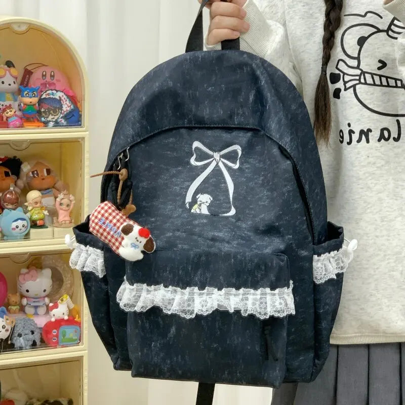 Korean Embroidered Canvas Backpack – Cute Lightweight Student Bag