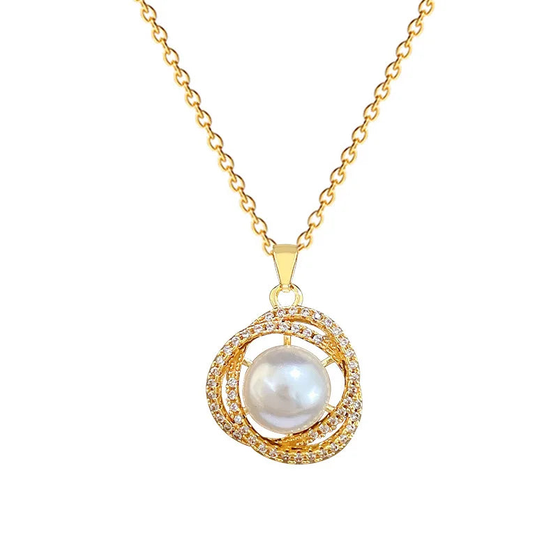 Bird's Nest Imitation Pearl Pendant Necklace | Gold Stainless Steel Pendant Necklace Nixie