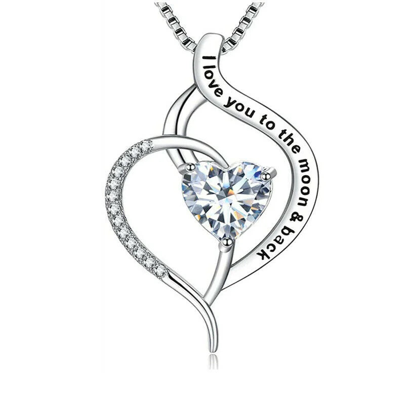 I Love You to the Moon & Back Heart Silver Necklace Gift Pendant Necklace Nixie Default Title