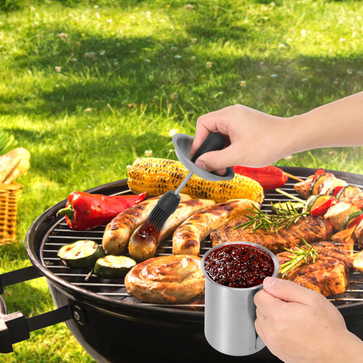 500ML Stainless Steel BBQ Sauce Basting Pot & Brush Set BBQ Basting Set Nixie