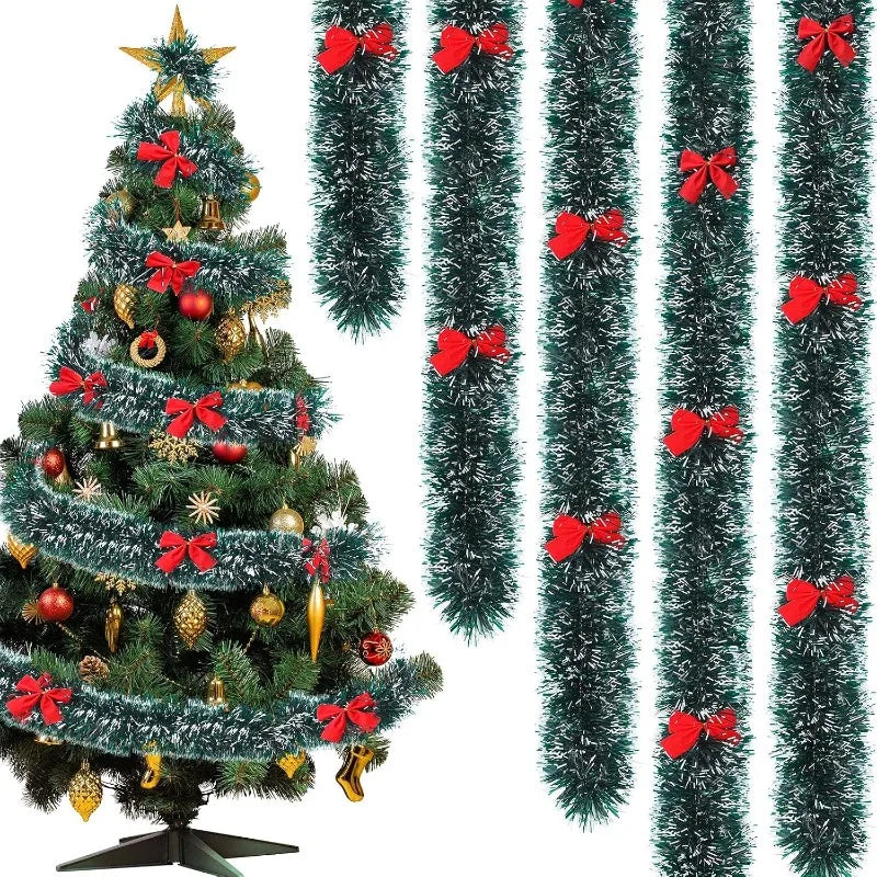2M Christmas Wire Garland with 6 Red Bow Flower Wreath Decor Christmas Wreath Garland Nixie