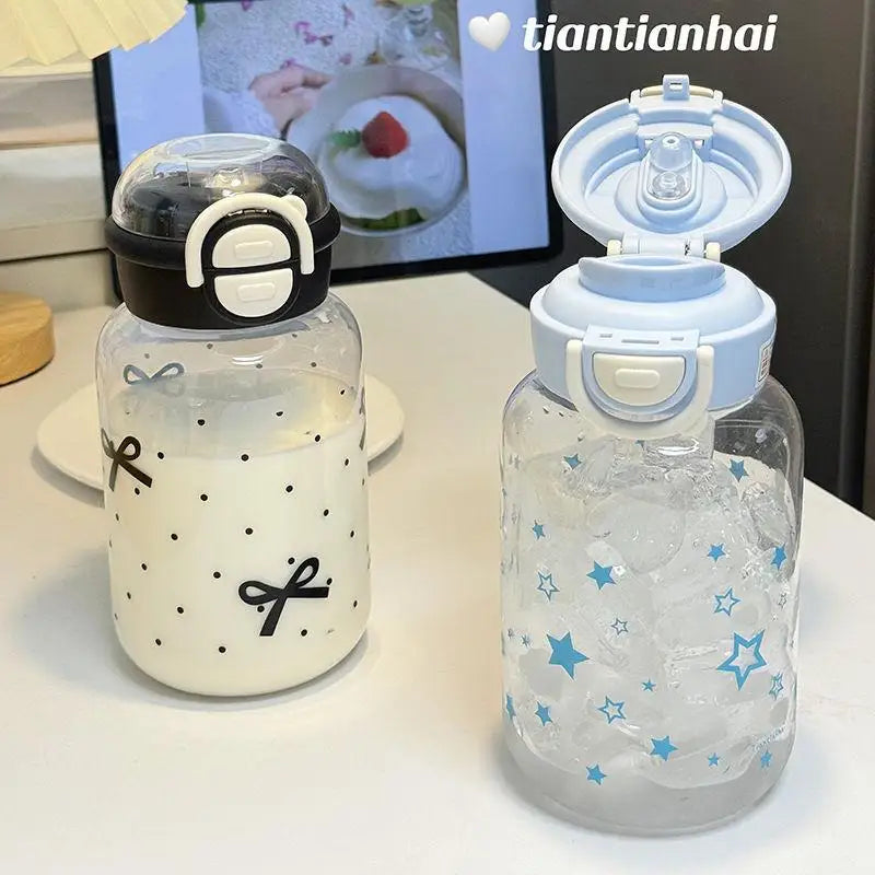600ml Cute Bowknot Star Tumbler with Straw Lid | Portable Cup Plastic Tumbler Nixie