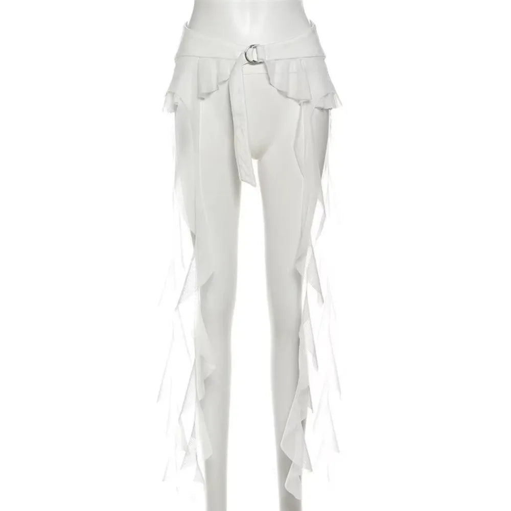 Women's Ruffle Tassel Belt Mini Skirt Y2K Streetwear Ruffle Mini Skirt Nixie