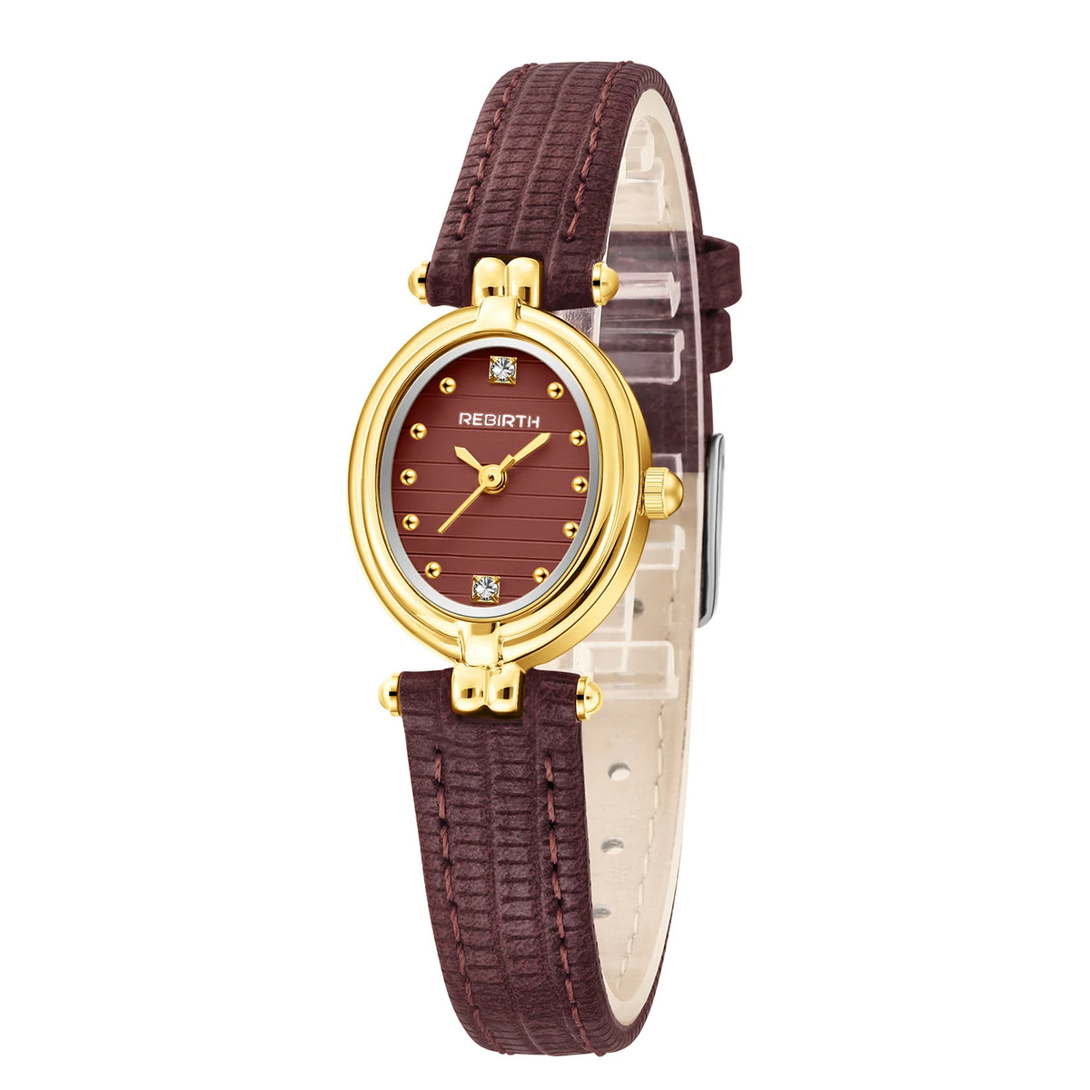 REBIRTH Women's Quartz Watch – Elegant Leather Band, Alloy Case Women's Quartz Watch Nixie