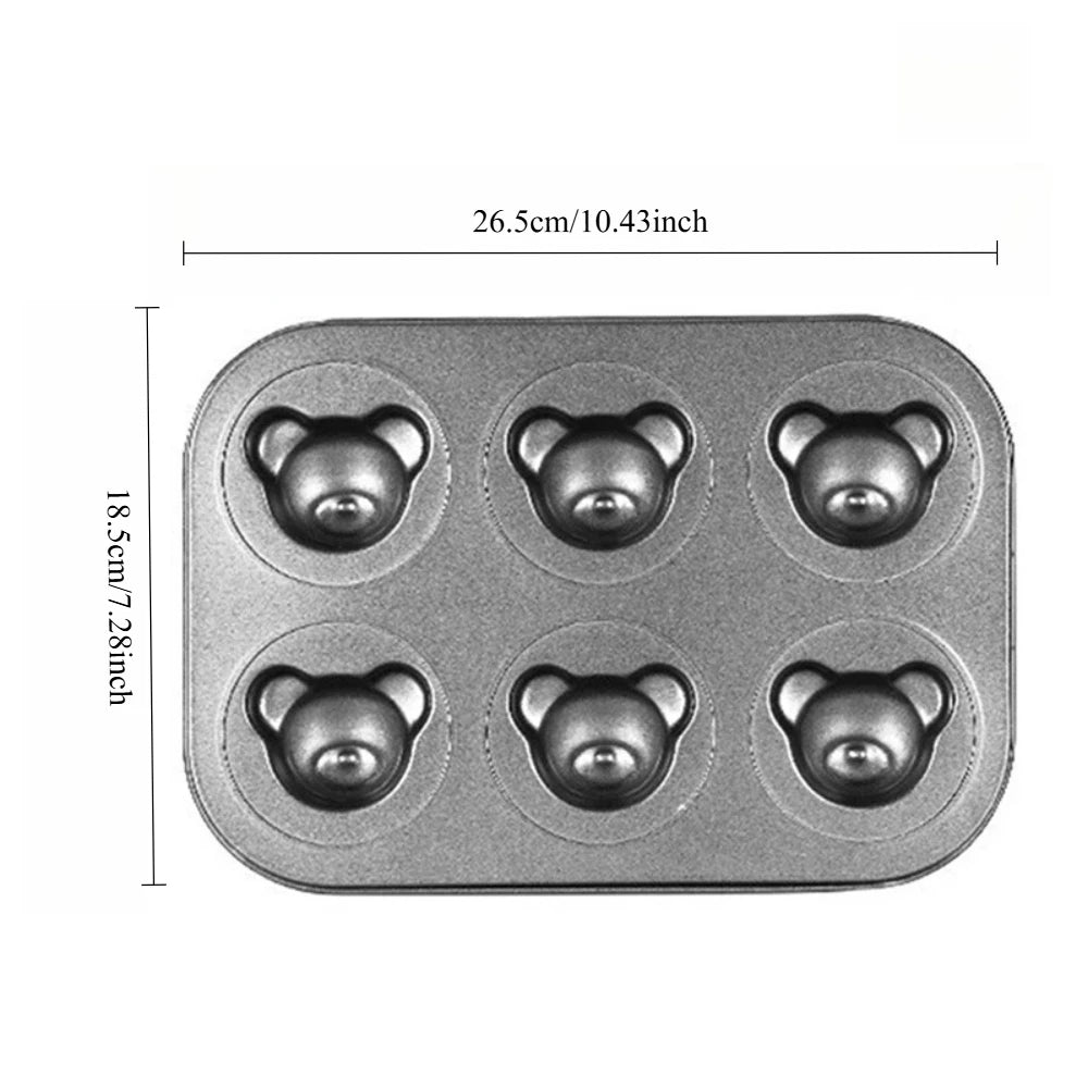 6-Hole Bear Baking Mold – Nonstick Carbon Steel Cake Pan Baking Mold Pan Nixie