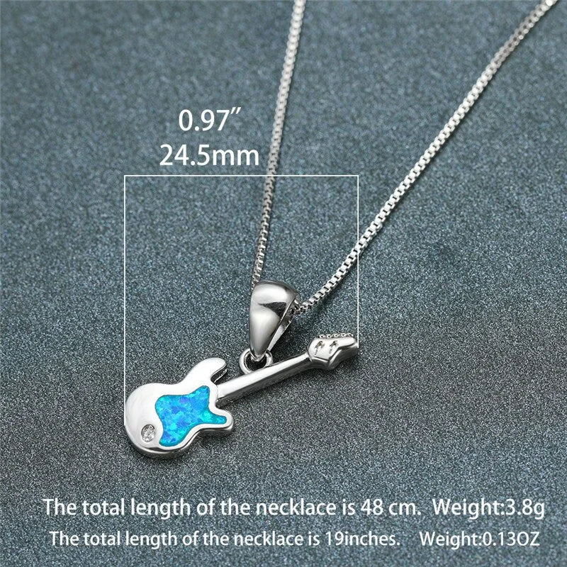 Crystal Opal Guitar Pendant Necklace – Silver Chain for Women Pendant Necklace Nixie
