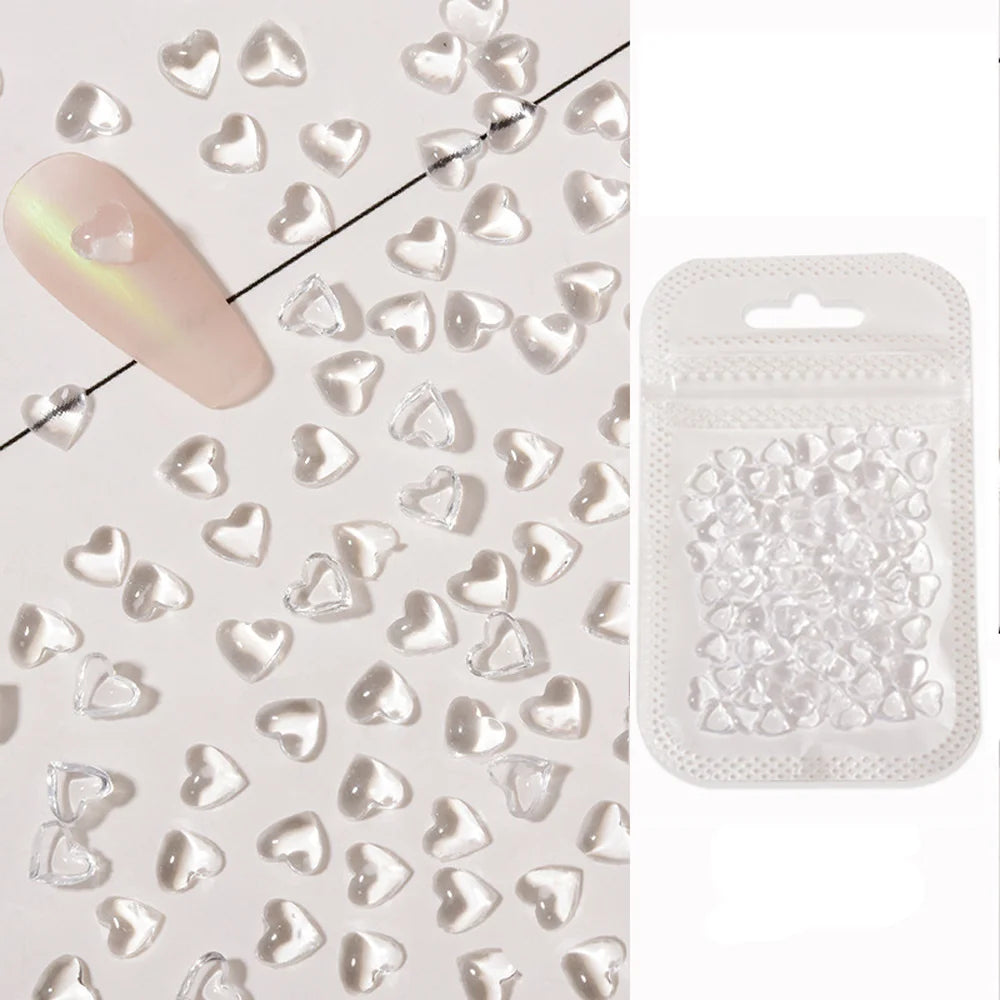 100pcs 3D Heart Nail Art Charms – Clear Acrylic DIY Decals Nail Art Charms Nixie
