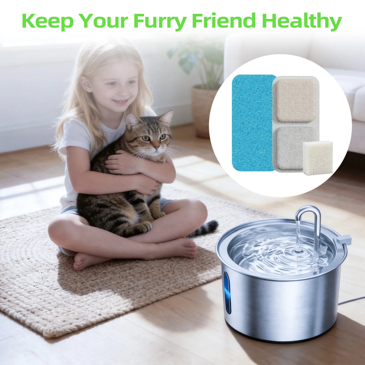 Oneisall 2.2L Cat Fountain Replacement Filters & Sponge Set Pet Fountain Filter Nixie