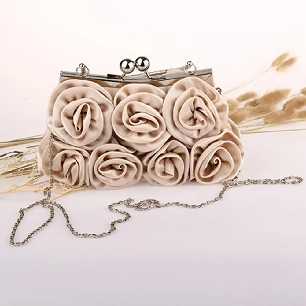 Women's Silk Rose Flower Clutch Bag – Bridal Wedding Purse