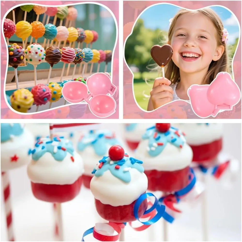 Lollipop & Cake Pop Molds – 4 Shapes: Round, Heart, Cone, Cupcake Baking Mold Set Nixie
