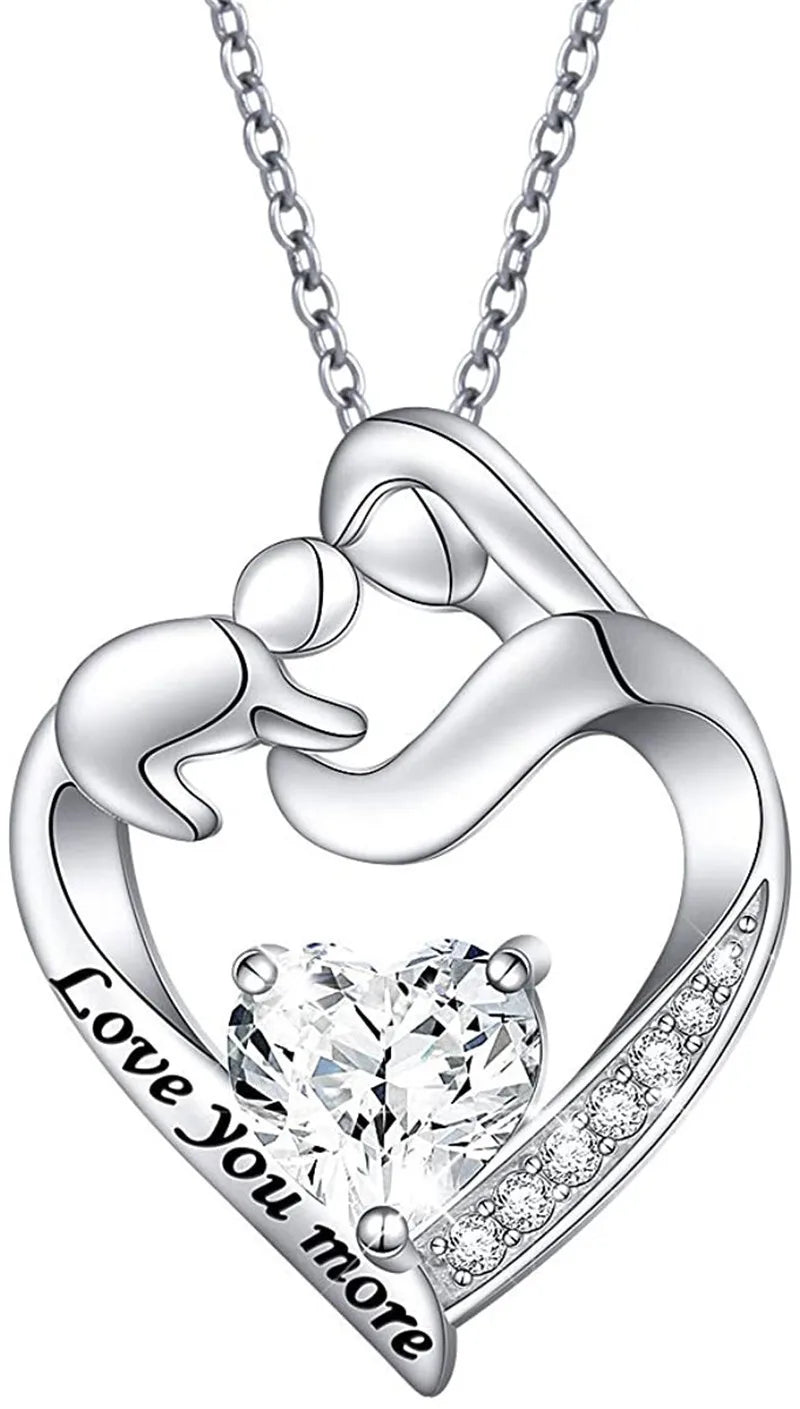 Mother Child Heart Necklace – Rhinestone Mood Tracker Charm