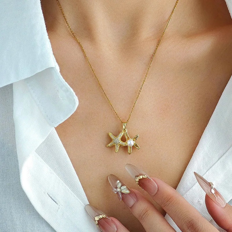 Starfish Pearl Pendant Choker Necklace for Women | Minimalist Pendant Necklace Nixie