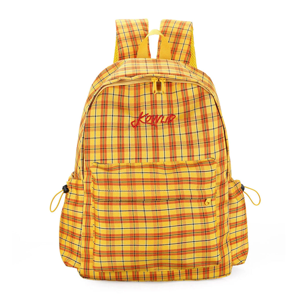Retro Plaid Large Backpack – College Style School Bag | Nixie Plaid School Backpack Nixie Yellow