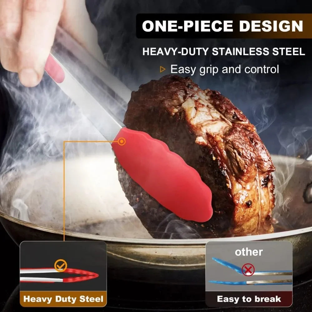 Silicone Kitchen Tongs 7/9/12" BPA Free | BBQ Grill Cooking Kitchen Cooking Tongs Nixie