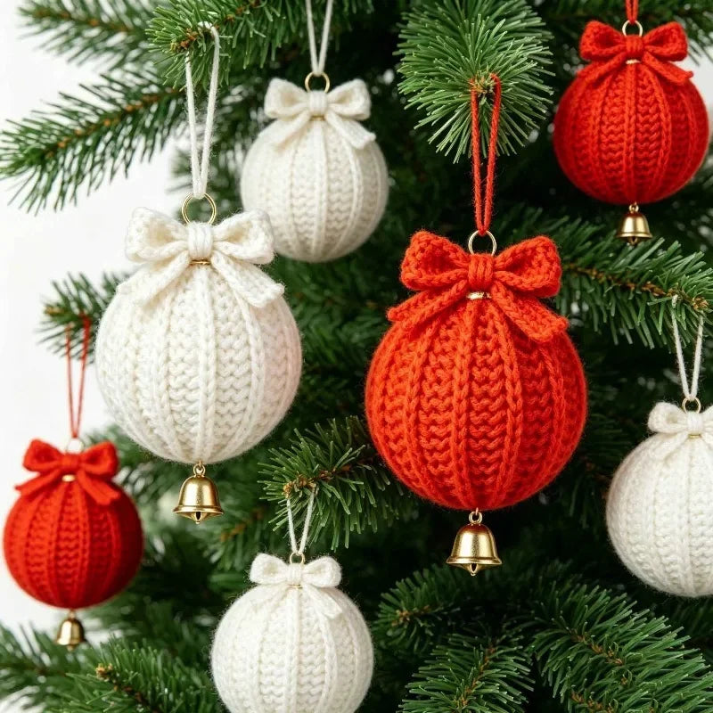 Hand Crochet Christmas Ball Ornaments with Bells – 10 Pcs Christmas Ornament Set Nixie