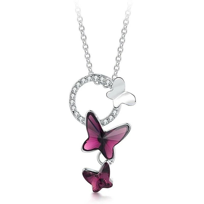 Butterfly Glass Pendant Necklace – Mood Tracker Jewelry for Women Pendant Necklace Nixie PurPle
