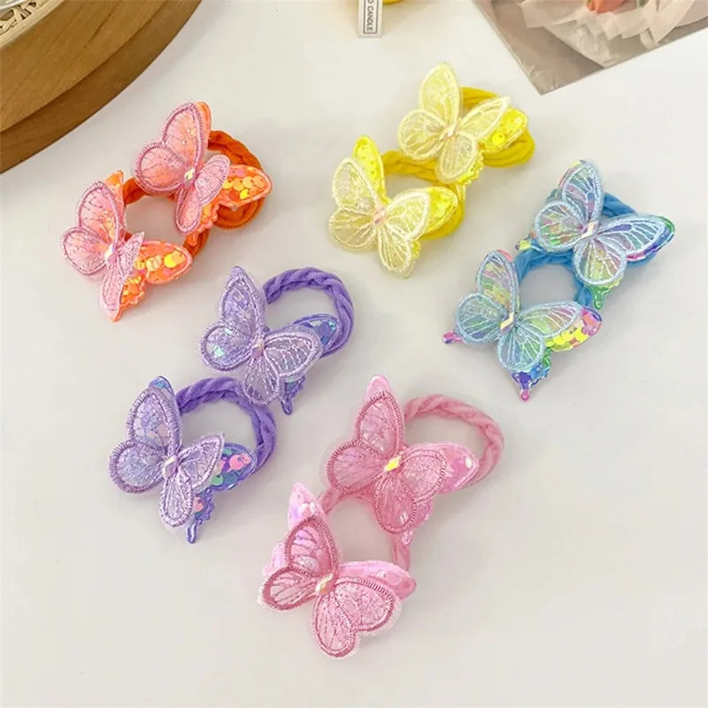 2PCS Sequin Butterfly Hair Ties for Girls – Elastic Ponytail Bands Girls Hair Ties Nixie